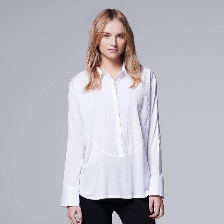 Women's Simply Vera Vera Wang Mixed-media Blouse, Size: Xl, White
