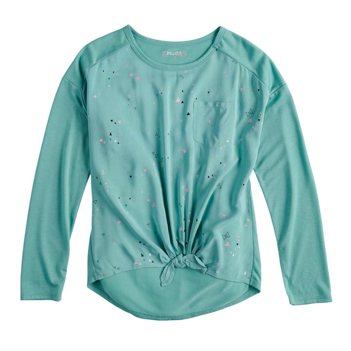 Girls 7-16 Mudd&reg; Mixed-media Knot Front Tee, Size: 10, Med Blue