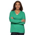 Women's Croft & Barrow&reg; V-neck Cable Knit Sweater, Size: Medium, Med Green