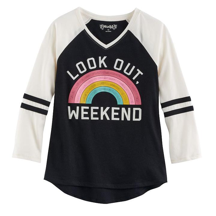 Girls 7-16 & Plus Size Mudd&reg; 3/4-sleeve High-low Hem Graphic Tee, Size: 16 1/2, Oxford