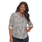 Plus Size Rock & Republic&reg; Printed Drapey Roll Cuff Top, Women's, Size: 2xl, Silver