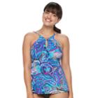 Women's Trimshaper Aria Bust Minimizer High-neck Tankini Top, Size: 12, Purple Paisley