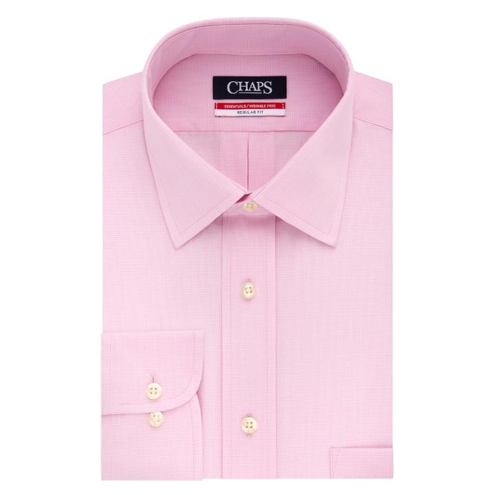 Men's Chaps Essentials Regular-fit Microcheck Wrinkle-free Stretch Collar Dress Shirt, Size: M-32/33, Pink