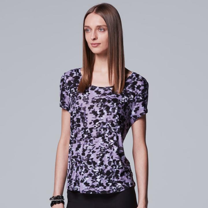 Petite Simply Vera Vera Wang Printed Scoopneck Tee, Women's, Size: Xl Petite, Med Purple