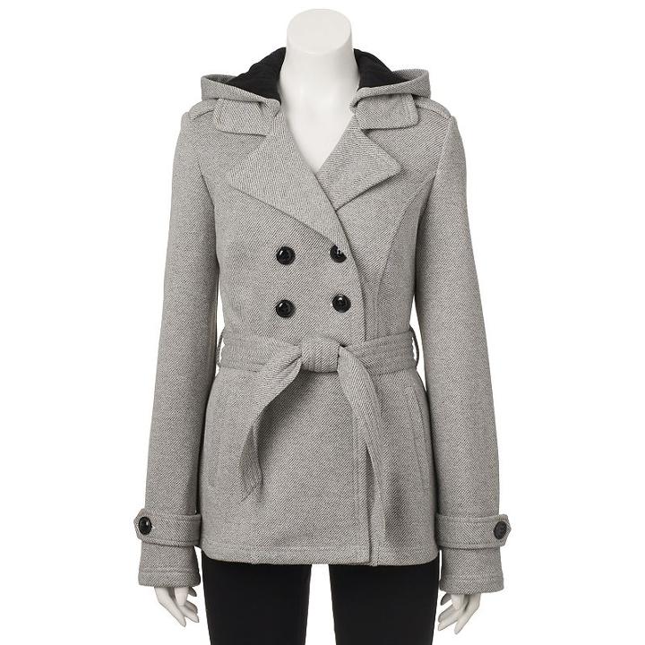 Juniors' Sebby Belted Fleece Trench Coat, Girl's, Size: Medium, Light Grey