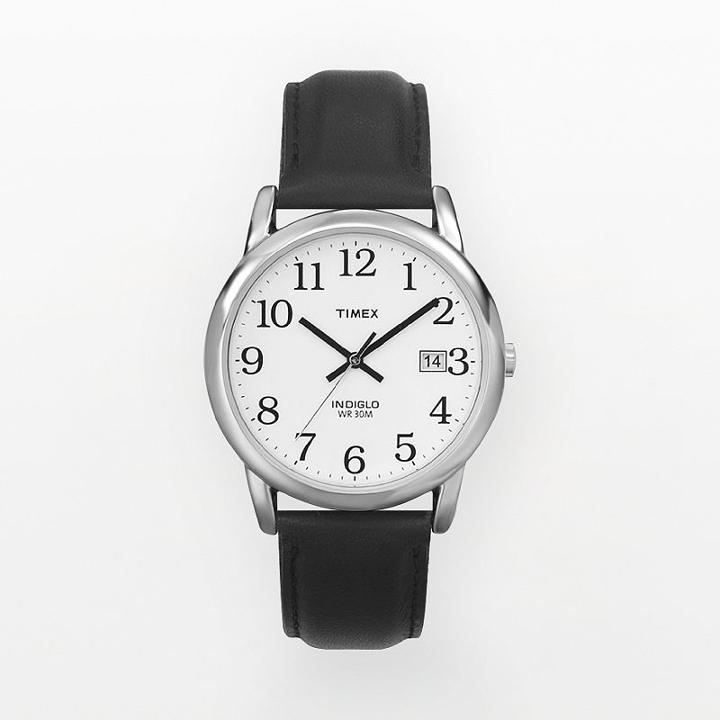 Timex Men's Easy Reader Leather Watch - T2h2819j, Black
