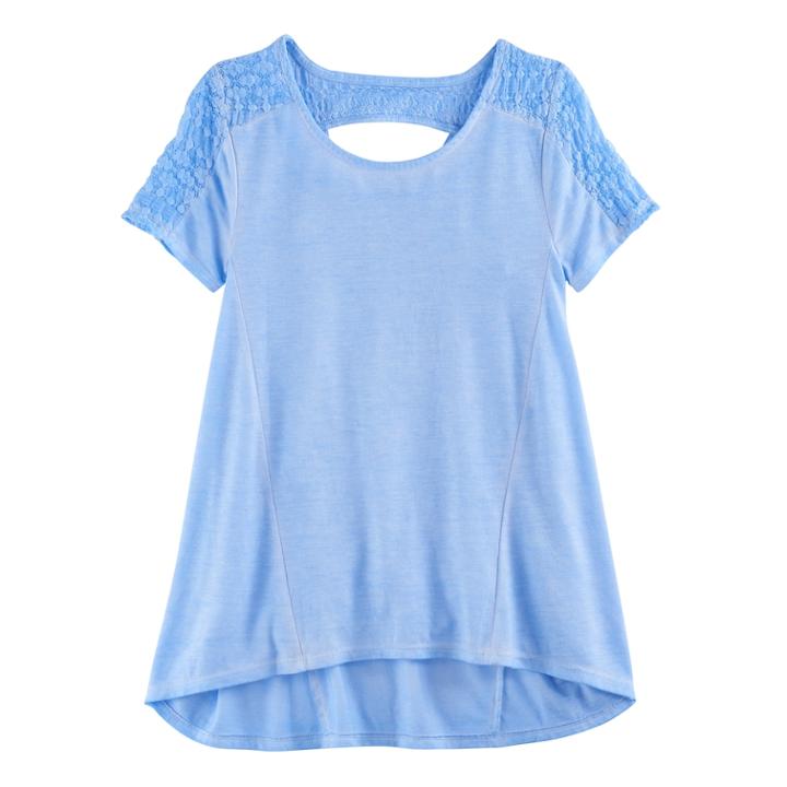 Girls 7-16 & Plus Size Mudd&reg; Lace Keyhole Swing Tee, Size: 12, Light Blue