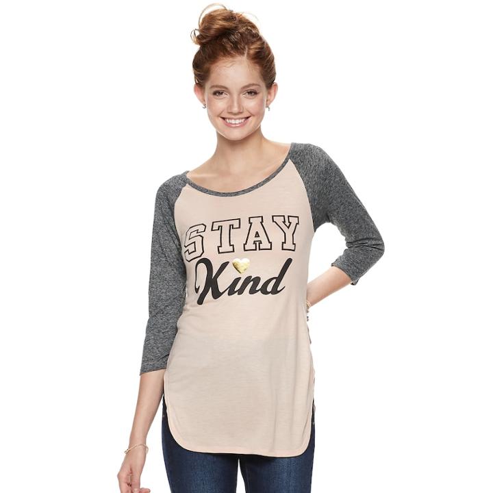 Juniors' Stay Kind Raglan Tee, Teens, Size: Large, Grey
