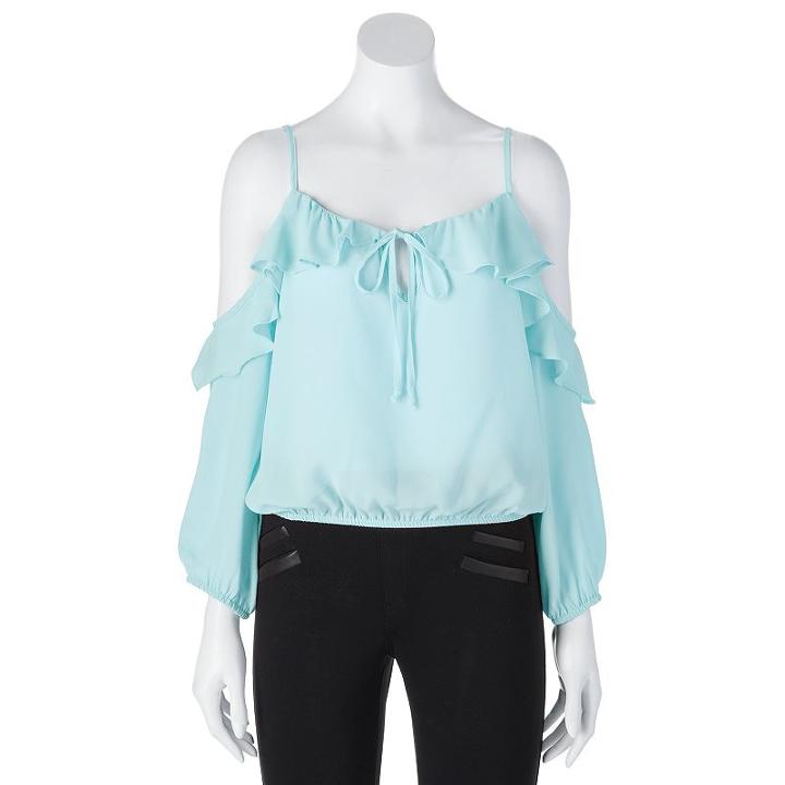 Juniors' Liberty Love Cold-shoulder Ruffle Top, Girl's, Size: Large, Lt Green