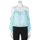 Juniors' Liberty Love Cold-shoulder Ruffle Top, Girl's, Size: Large, Lt Green