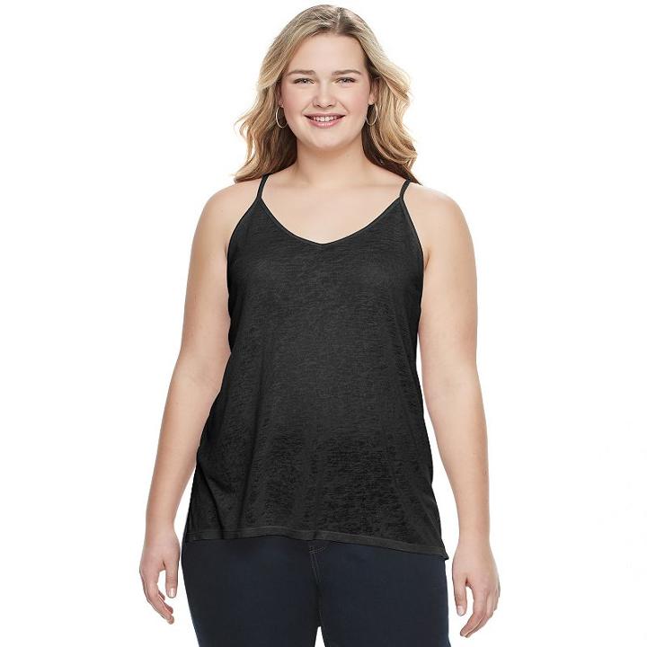 Juniors' Plus Size Mudd&reg; Double V-neck Camisole, Girl's, Size: 3xl, Black