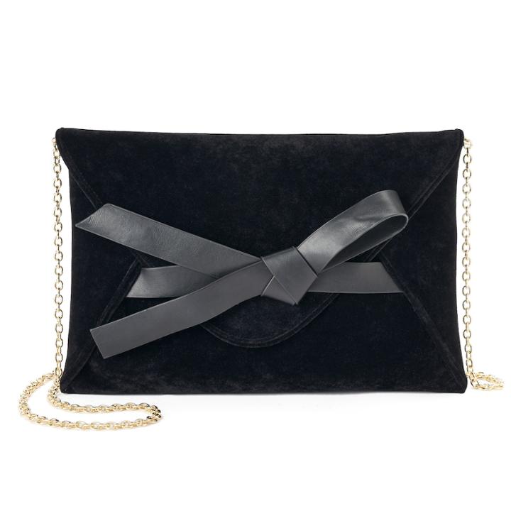 Lenore By La Regale Bow Accent Velvet Envelope Clutch, Women's, Black