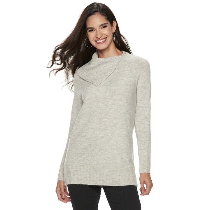 Women's Apt. 9&reg; Cozy Asymmetrical Mockneck Tunic Sweater, Size: Large, Lt Beige