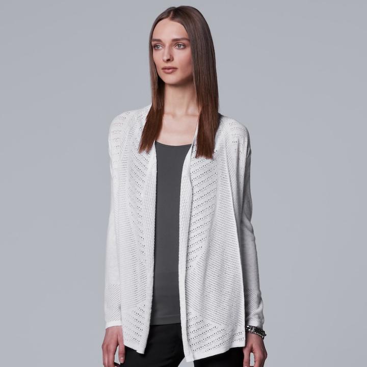 Women's Simply Vera Vera Wang Open Stitch Cardigan, Size: Small, White