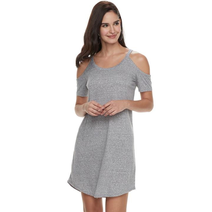 Women's Rock & Republic&reg; Cold-shoulder T-shirt Dress, Size: Large, Grey
