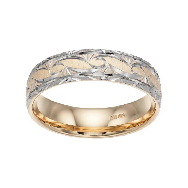 Men's Two Tone 14k Gold Textured Wedding Band, Size: 9.50, Yellow