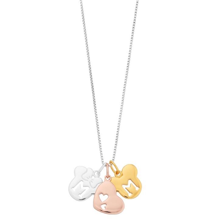 Disney's Mickey & Minnie Mouse Heart Tri-tone Pendant Necklace, Women's, White