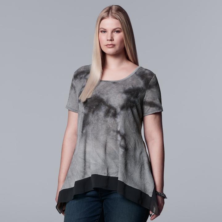 Plus Size Simply Vera Vera Wang Crinkle Tie-dye Hankerchief Tee, Women's, Size: 3xl, Grey