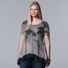 Plus Size Simply Vera Vera Wang Crinkle Tie-dye Hankerchief Tee, Women's, Size: 3xl, Grey