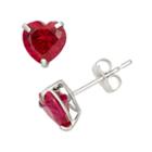 Lab-created Ruby 10k White Gold Heart Stud Earrings, Women's, Red