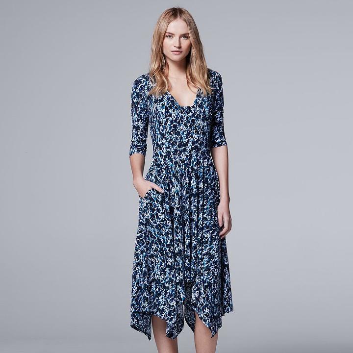 Women's Simply Vera Vera Wang Print A-line Dress, Size: Medium, Dark Blue
