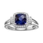 Lab-created Blue & White Sapphire Sterling Silver Square Halo Ring, Women's, Size: 7