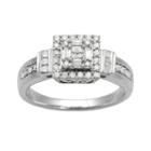 10k White Gold 1/2-ct. T.w. Diamond Tiered Square Halo Ring, Women's, Size: 7