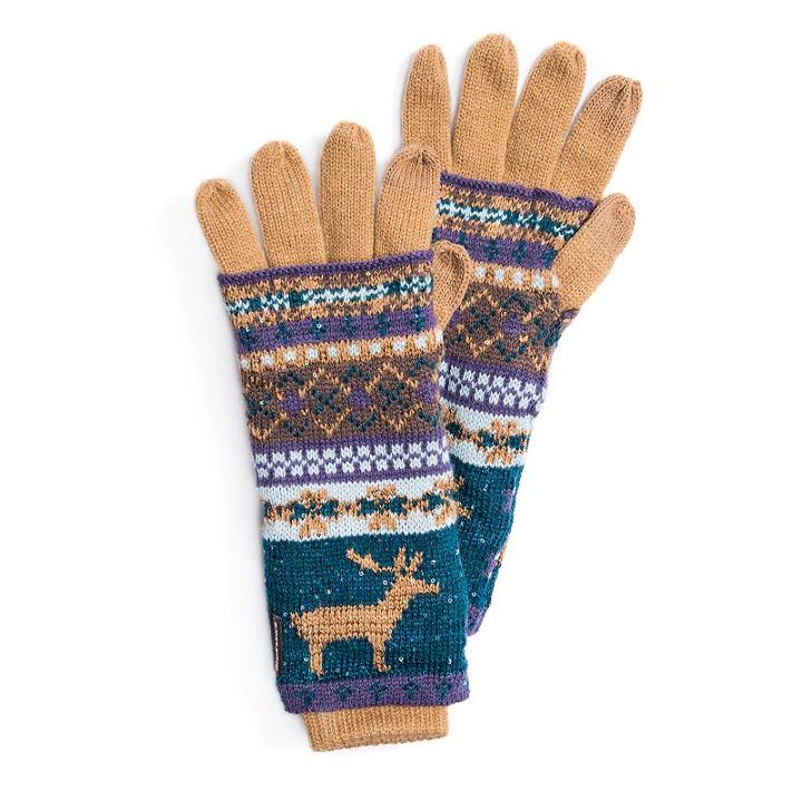 Women's Muk Luks 3-in-1 Reindeer Fairisle Tech Gloves, Size: Fits Most, Purple