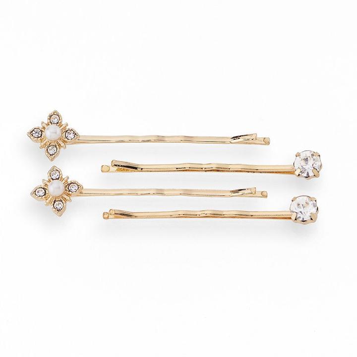 Lc Lauren Conrad Simulated Pearl Flower Bobby Pin Set, Women's, Gold