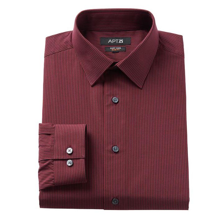 Men's Apt. 9&reg; Slim-fit Dobby Textured Easy-care Dress Shirts, Size: 15.5-32/33, Dark Red