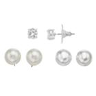Simulated Pearl & Simulated Crystal Nickel Free Stud Earring Set, Women's, White