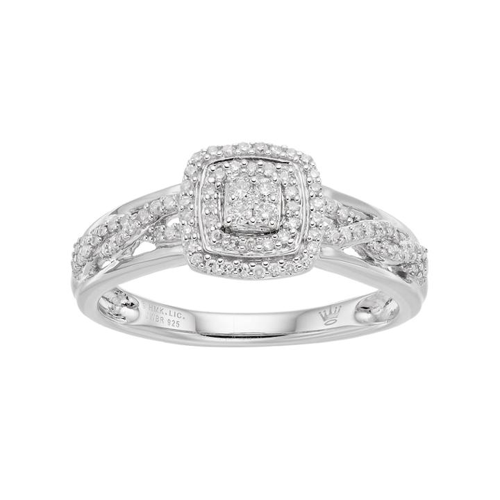 Hallmark Sterling Silver 1/4 Carat T.w. Diamond Cluster Square Halo Ring, Women's, Size: 6, White