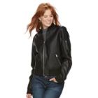 Women's Sebby Collection Faux-leather Bomber Jacket, Size: Medium, Black