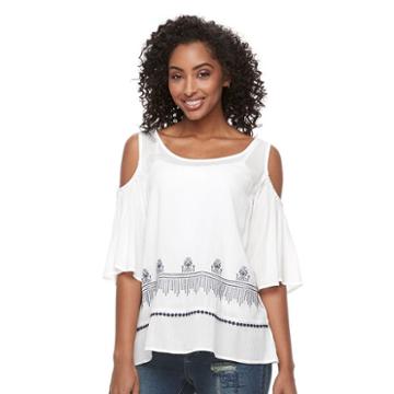 Women's Kate And Sam Cold-shoulder Gauze Top, Size: Medium, Natural