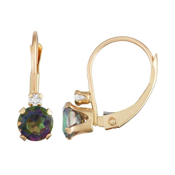 10k Gold Round-cut Mystic Fire Topaz & White Zircon Leverback Earrings, Women's, Multicolor