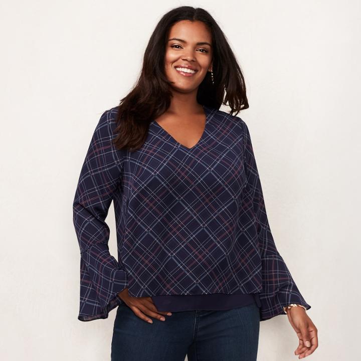 Plus Size Lc Lauren Conrad Layered Bell-sleeve Top, Women's, Size: 2xl, Blue