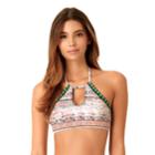Juniors' California Sunshine Patterned Keyhole High-neck Bikini Top, Women's, Size: Small, Desert Dreams