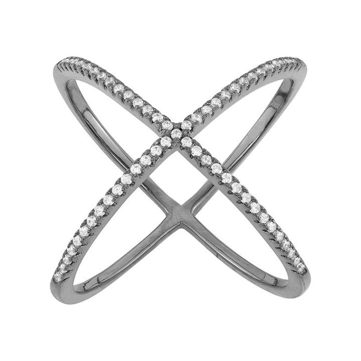 Cubic Zirconia Sterling Silver X Ring, Women's, Size: 10, White