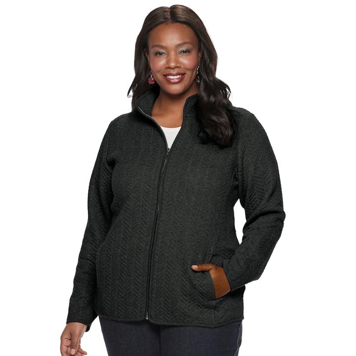 Plus Size Croft & Barrow&reg; Quilted Knit Jacket, Women's, Size: 3xl, Black