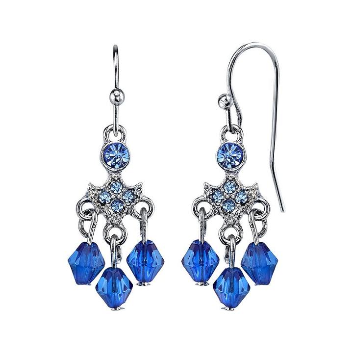 1928 Blue Beaded Nickel Free Chandelier Earrings, Women's