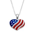 Crystal Silver-plated American Flag Heart Pendant Necklace, Women's, Size: 18, Multicolor