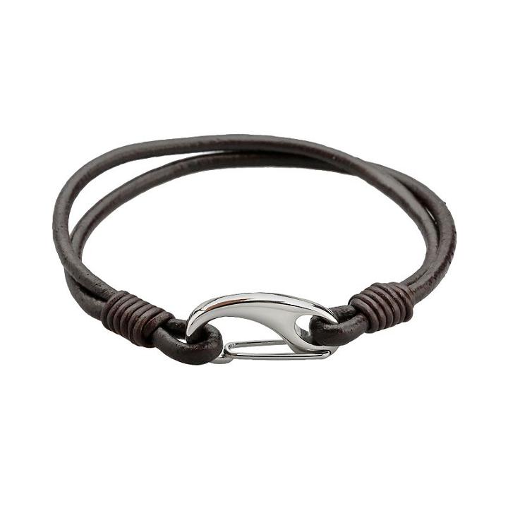 Lynx Stainless Steel And Brown Leather Bracelet - Men, Size: 8