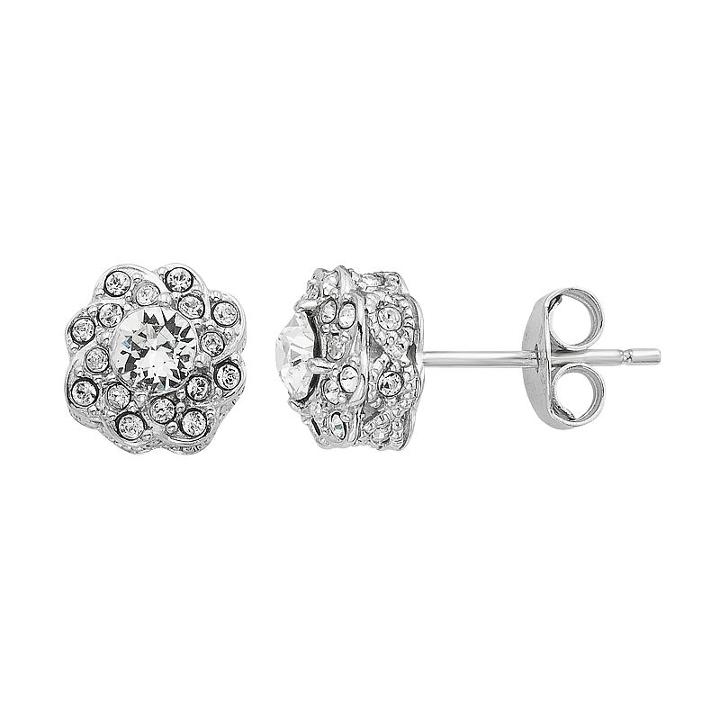 Diamond Essence Sterling Silver Crystal & Diamond Accent Flower Stud Earrings, Women's, White