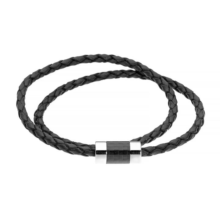 Men's Leather And Carbon Fiber Bracelet, Black