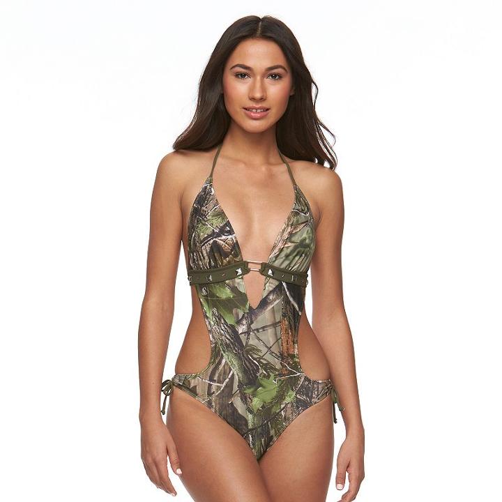 Juniors' Realtree Camouflage Embellished Monokini Swimsuit, Kids Unisex, Size: Medium, Brown
