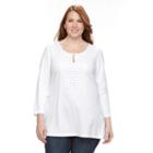 Plus Size Croft & Barrow&reg; Open-work Slubbed Tee, Women's, Size: 2xl, White