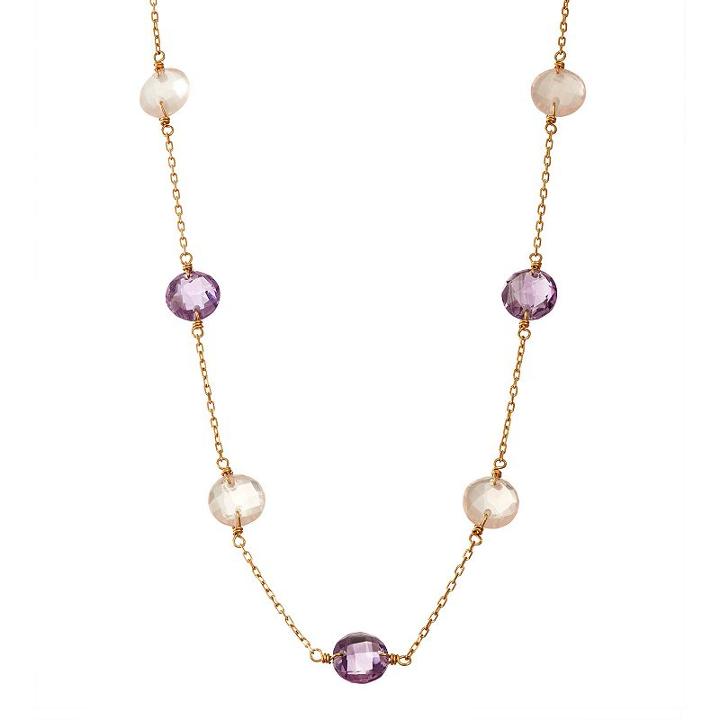 14k Gold Rose Quartz & Amethyst Station Necklace, Women's, Size: 18, Multicolor