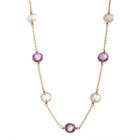14k Gold Rose Quartz & Amethyst Station Necklace, Women's, Size: 18, Multicolor