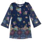 Girls 7-16 Iz Amy Byer Lace-up Floral Print Chiffon Shift Dress With Necklace, Size: 7, Navy Floral