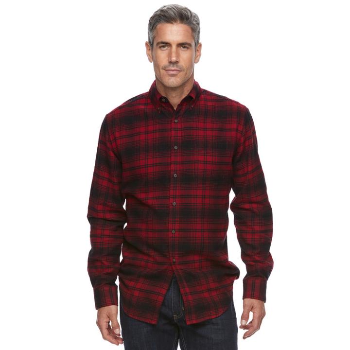Men's Croft & Barrow&reg; True Comfort Plaid Slim-fit Flannel Button-down Shirt, Size: Small, Brt Red